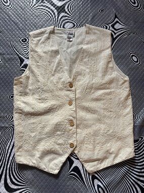 Embroidered Cream Button-Front Vest